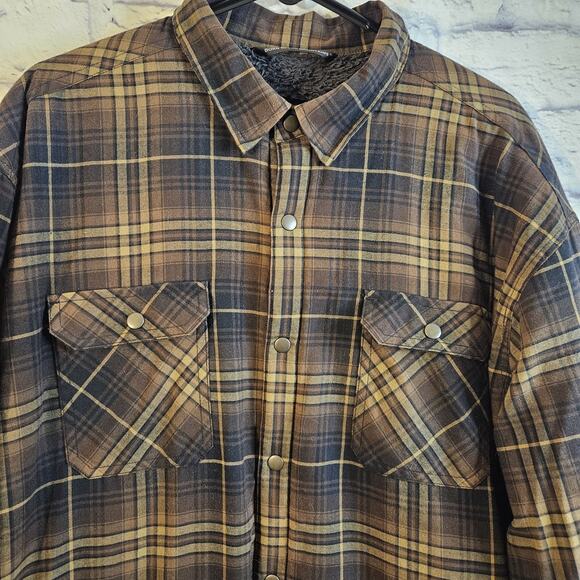 Kuhl Joyrydr Jacket Shirt Mens XXL Sherpa Lined Brown Flannel Snap Style 7253 - Picture 3 of 10